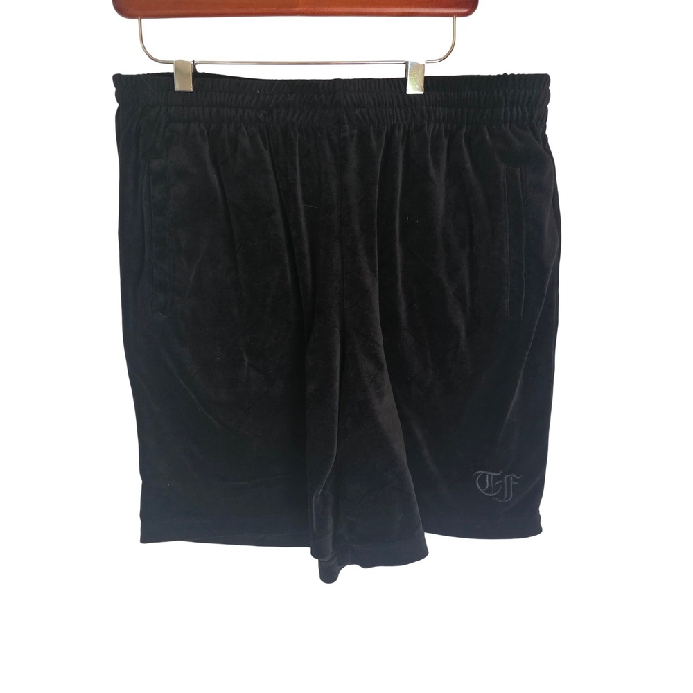 Teddy Fresh Mens Black Velour Shorts Embroidered Logo Size Large Streetwear